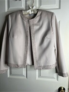 Black Tie Pale Grey Embellished Cropped Blazer and Matching Fitted Tank Top